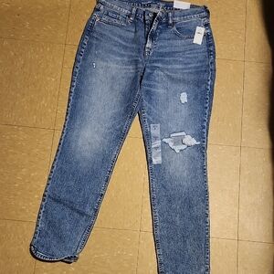 Old Navy Blue Straight Leg Jeans with Distressed Details